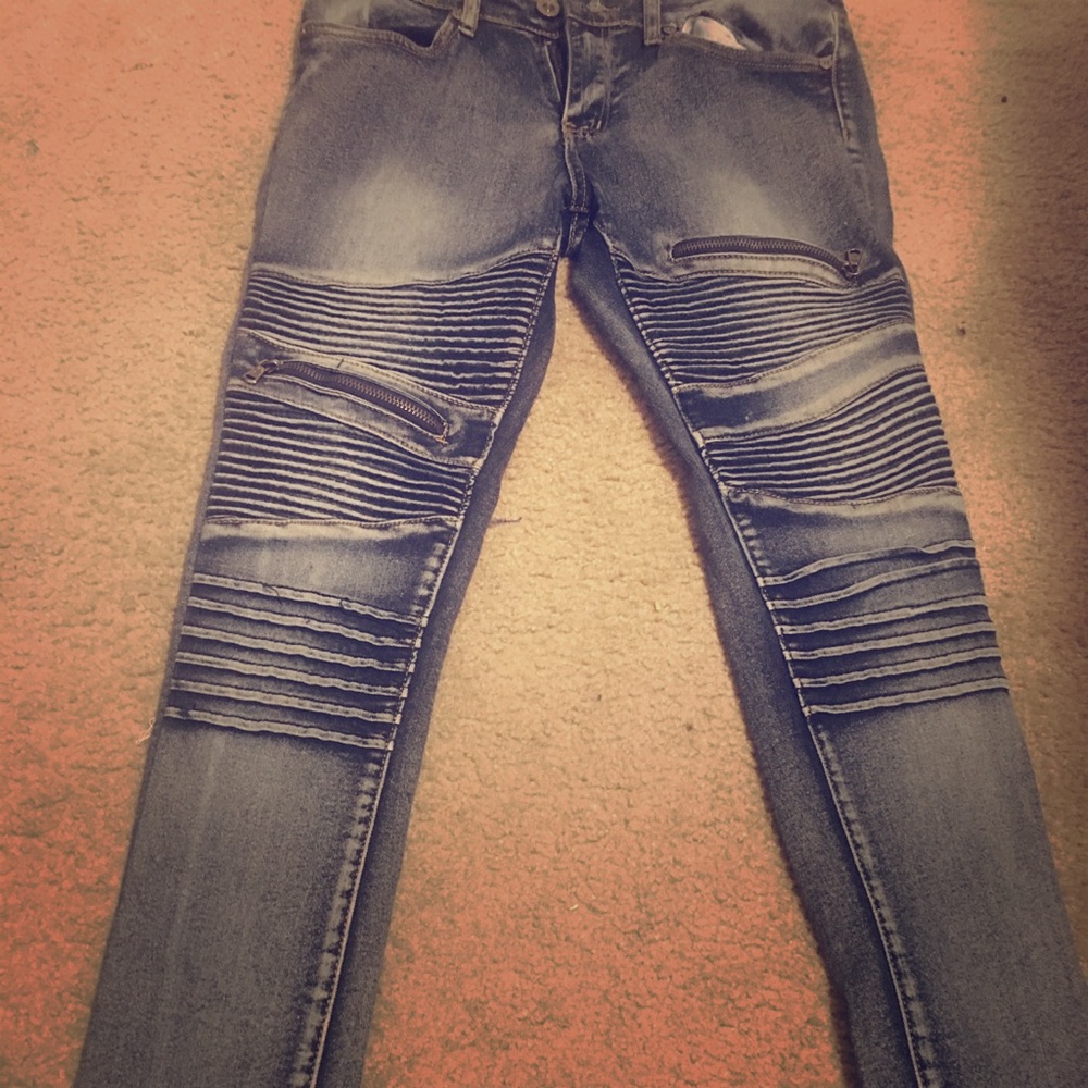 Blue stylish biker jeans
